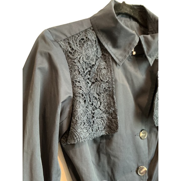 Sam Edelman Trench Coat Womens Small Belted Single Breasted Navy Crochet - Picture 5 of 5